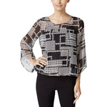 Alfani Womens Chiffon Printed Blouse B/W PM