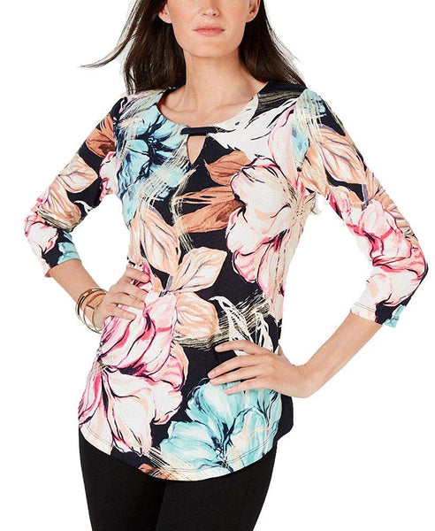 JM Collection Grommet Keyhole Tunic (Blooming Beauty, XS)