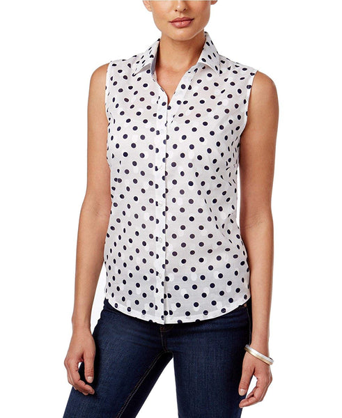 Karen Scott Petite Sleeveless Dot-Print To Intrepid Blue PM