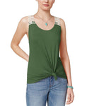 Pretty Rebellious Rebellious One Juniors Crochet-Back Tank Top Olive L