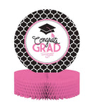 Creative Converting Centerpiece with Honeycomb Base and Glamorous Grad Collection, Black/White/Pink