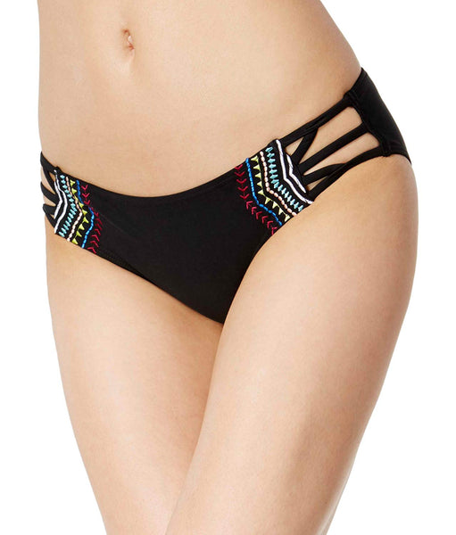 California Waves Women's Embroidered Strappy Bikini Bottom