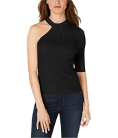 Bar III Womens One-Shoulder Pullover Sweater Black XS