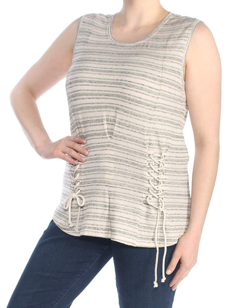 William Rast Beige Women's Striped Lace Up Tank Top Gray XL