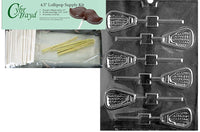 Cybrtrayd Lacrosse Lolly Chocolate Candy Mold with Lollipop Supply Kit