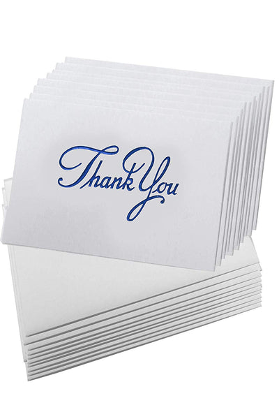 Fine Invite Papers 10 Piece Foil Stamped Embossed Thank You Cards, Blue