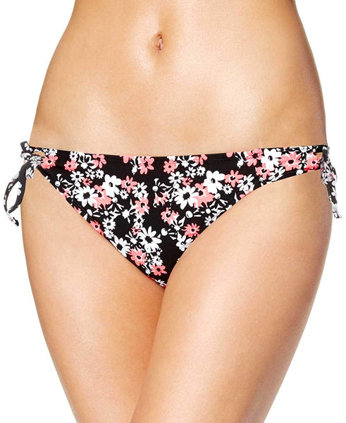 California Waves Women's Juniors Daisy-Print Keyhole Side Tie Hipster Bikini Bottom