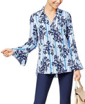 NY Collection Bell-Sleeve Blouse Blue Linebouquet XL