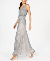 ADRIANNA PAPELL WOMEN'S  BEADED BLOUSON MERMAID GOWN DARK GRAY 4P