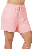 Zenana Women Plus High Quality Cotton Drawstring Waist Shorts with Pockets