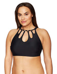 Coastal Blue Plus Size High Neck Keyhole Cut-Out Bikini Top, Ebony, 3X (24W-26W)