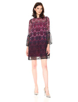 Nanette Nanette Lepore Women's Long Sleeve Printed Chiffon Shift Dress, 8