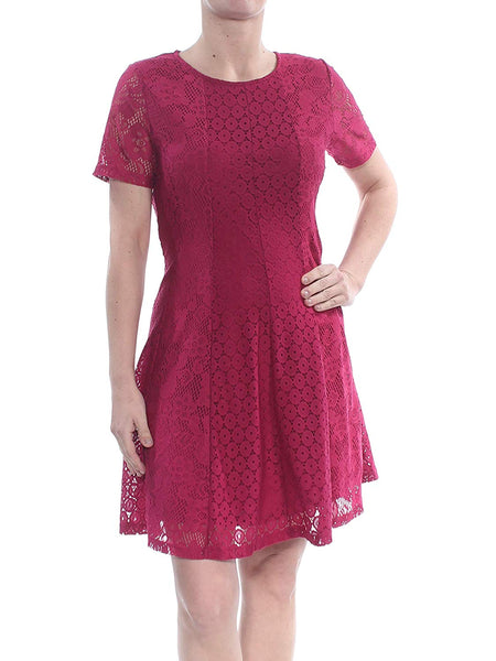 NY Collection Womens Petites Lace Above Knee Casual Dress Pink PS