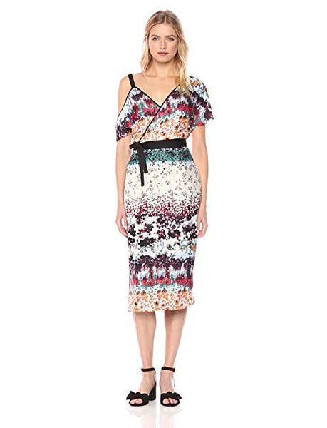 RACHEL Rachel Roy Women's Floral Asymmetrical Draped Dress, Ivory/Multi Combo, 0