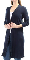 Style & Co. Womens Petites Striped Ribbed Duster Sweater Navy PM