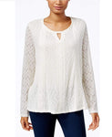 Style & Co. Petite Mixed-Media Crochet Top Warm Ivory PS