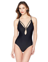 Coastal Blue Front Keyhole Cut-Out OnePieceSwimsuit w/Hardware Detail, ebony, M (8-10)