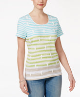 Karen Scott Petite Striped Puff-Seahorse T Aqua Oasis PXL