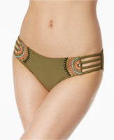 California Waves Embroidered Strappy Bikini Bot Olive M