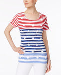 Karen Scott Petite Stars Stripes Top Intrepid Blue PXS