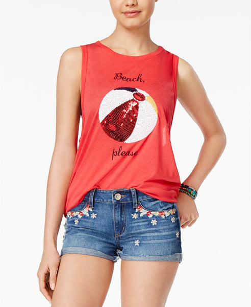 Freeze 24-7 Juniors Sequin Graphic Tank T Red S