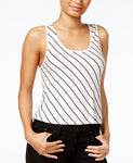 kensie Striped Cropped Top French Vanilla Combo L