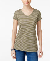 Style Co Cotton Striped T-Shirt Painted Olive M