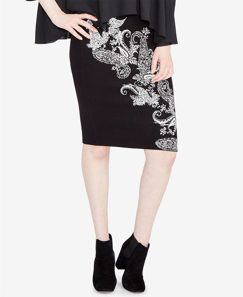 RACHEL Rachel Roy Paisley-Print Pencil Skirt BlackNatural L