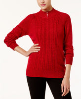 Karen Scott Marl Pearl Button Pullover Red PL