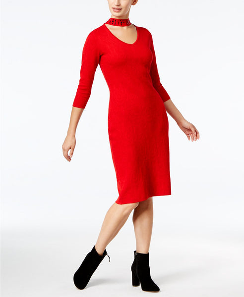 Taylor Choker-Neck Sweater Dress Red S