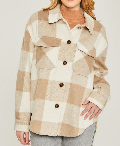 Women Flannel Jacket/Shacket, Fall Winter Fleece Plaid Oversized Fit