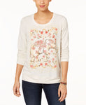 Style & Co Beige Long-Sleeve Floral Graphic-Print Sweatshirt S