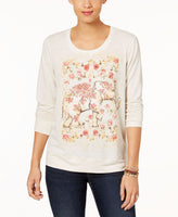 Style & Co Beige Long-Sleeve Floral Graphic-Print Sweatshirt S