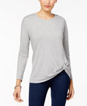 NY Collection Embellished French Terry Top Light Grey S