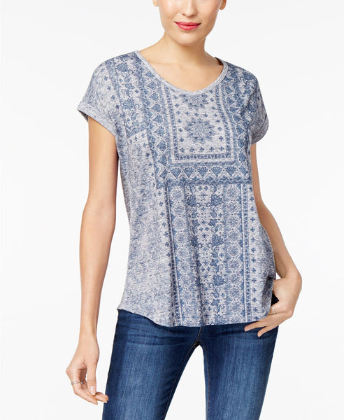 Style & Co V Neck Short Sleeve Top  Blue PS