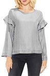 Vince Camuto Women's Ruffle Shoulder Shirt Grey Large