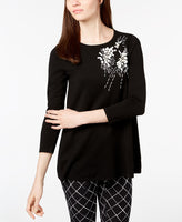 Alfani Petite Beaded Scoop-Neck Sweat Deep Black PXS