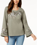 Style & Co. Women's Cotton Embroidered Sweatshirt Garden L