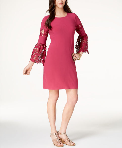 Alfani Petite Lace-Sleeve Dress, Modern Berry 10P