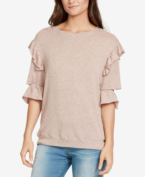 WILLIAM RAST Ruffled Cutout-Sleeve Sweatshirt Blush XS