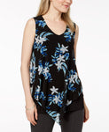 Alfani Petite Printed Sleeveless Over Black Botanical Cluster Pxs