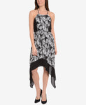 NY COLLECTION Print Sharkbite Hem Dress Black LARGE