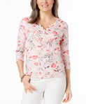 Karen Scott Petite Cotton Floral-Print Hen Coral Topaz PXS