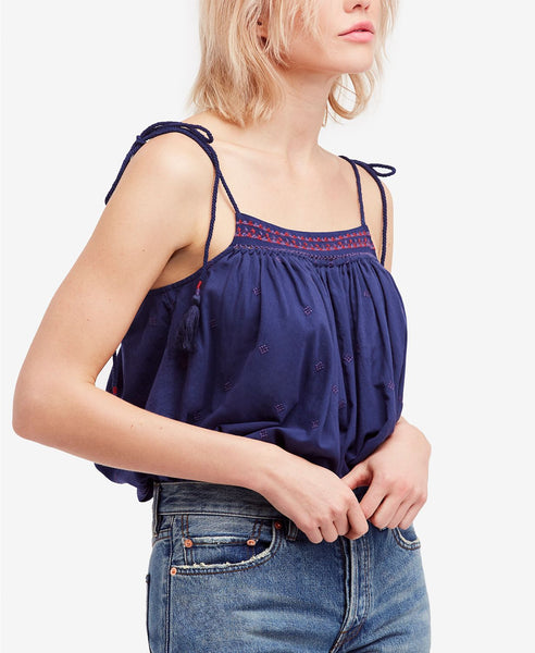 FREE PEOPLE Womens Eternal Love Embellished Top NAVY S