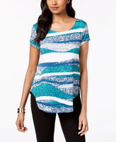 Alfani Petite Printed Round-Hem T-Shi Wavy Texture Pxl