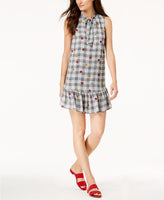 MAISON JULES Womens Dress Sleeveless Plaid Shift Dress WHITE XS