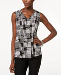 Alfani Petite Printed Beaded Top Black Dot Rectangle PS