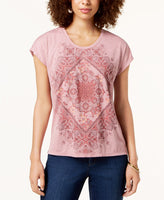 Style & Co. Women's Petite Graphic-Print T-Shirt Mauve Medalion PL