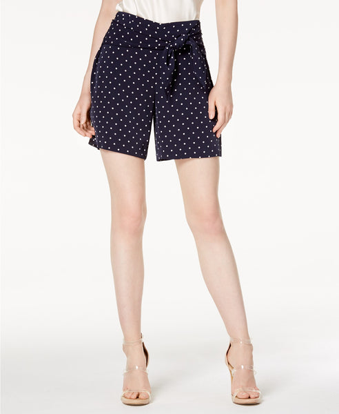 Bar III Polka-Dot Tie-Waist Shorts Favorite Navy 12