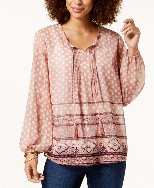 Style & Co Printed Hazel Radiance Blouse Pink XL